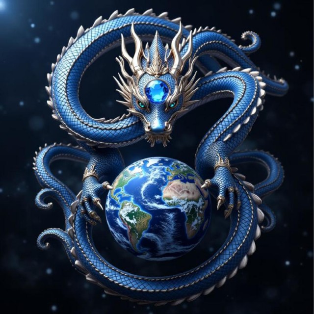 Dragon et pierre bleu